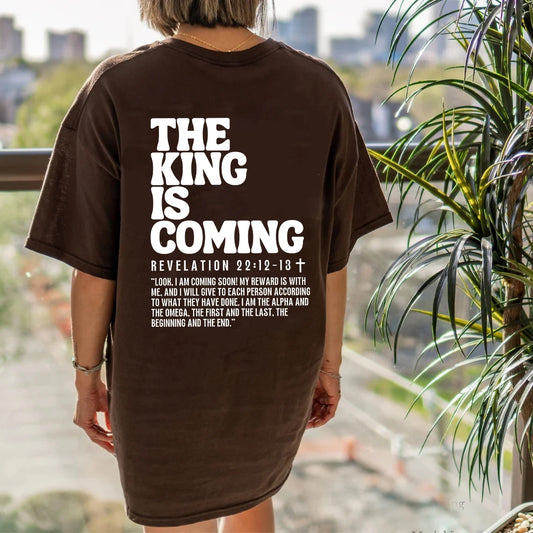 Jesus Is King, The King Is Coming Oversized T-Shirt – Trendy Christian Loose Fit for Women