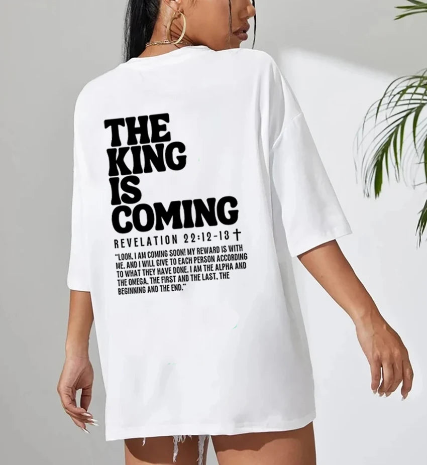 Jesus Is King, The King Is Coming Oversized T-Shirt – Trendy Christian Loose Fit for Women